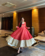 Inaya Chinon Silk Anarkali Suit with Coding Sequin Work & Fancy Lace Dupatta