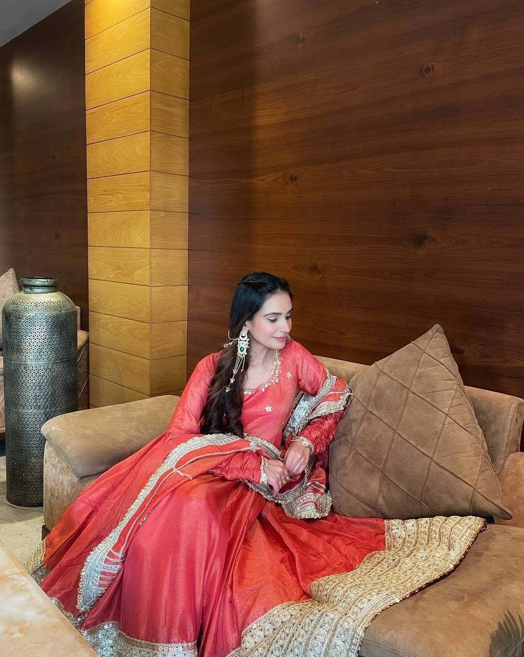 Inaya Chinon Silk Anarkali Suit with Coding Sequin Work & Fancy Lace Dupatta