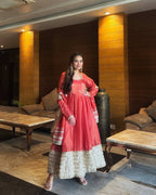 Inaya Chinon Silk Anarkali Suit with Coding Sequin Work & Fancy Lace Dupatta
