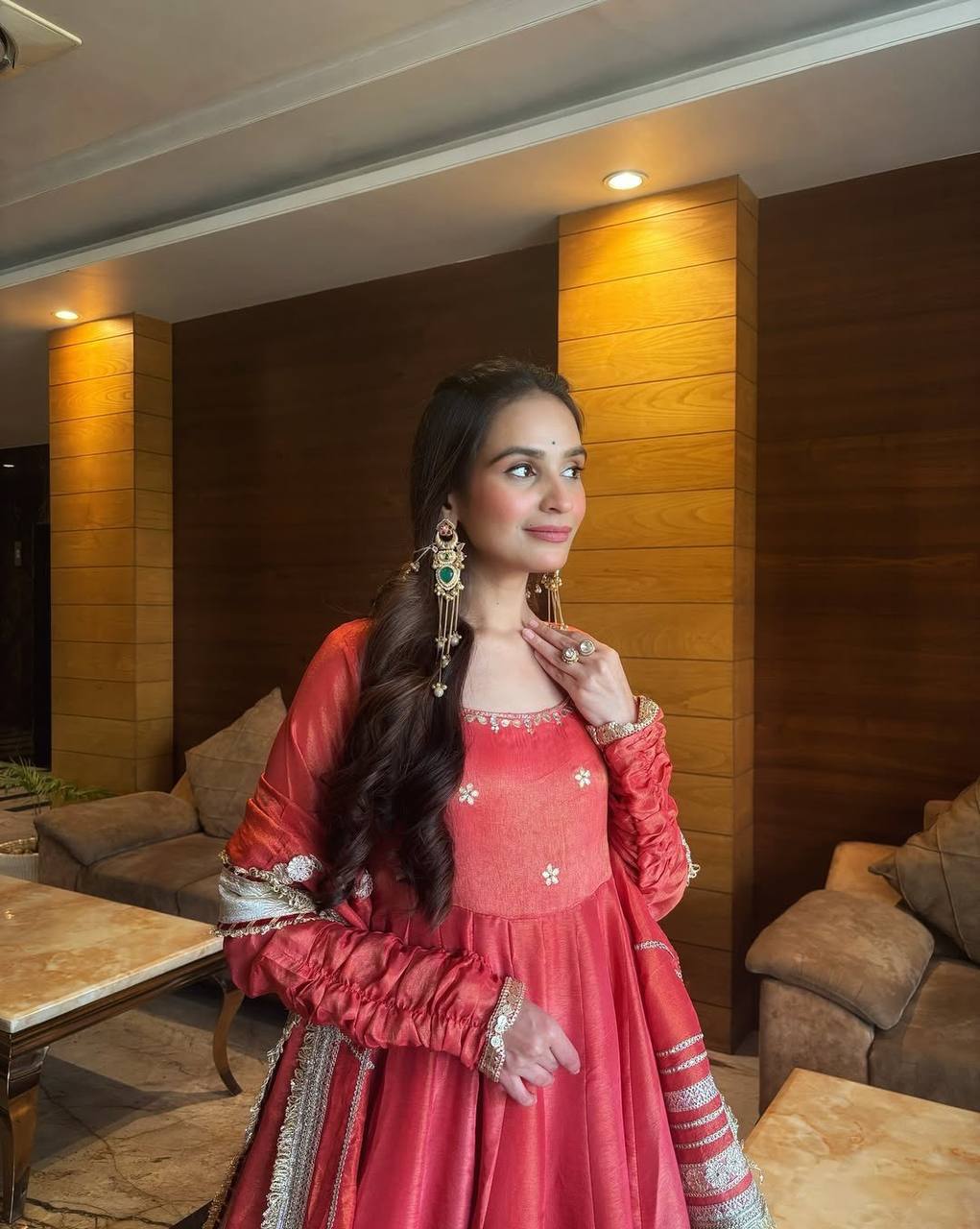 Inaya Chinon Silk Anarkali Suit with Coding Sequin Work & Fancy Lace Dupatta