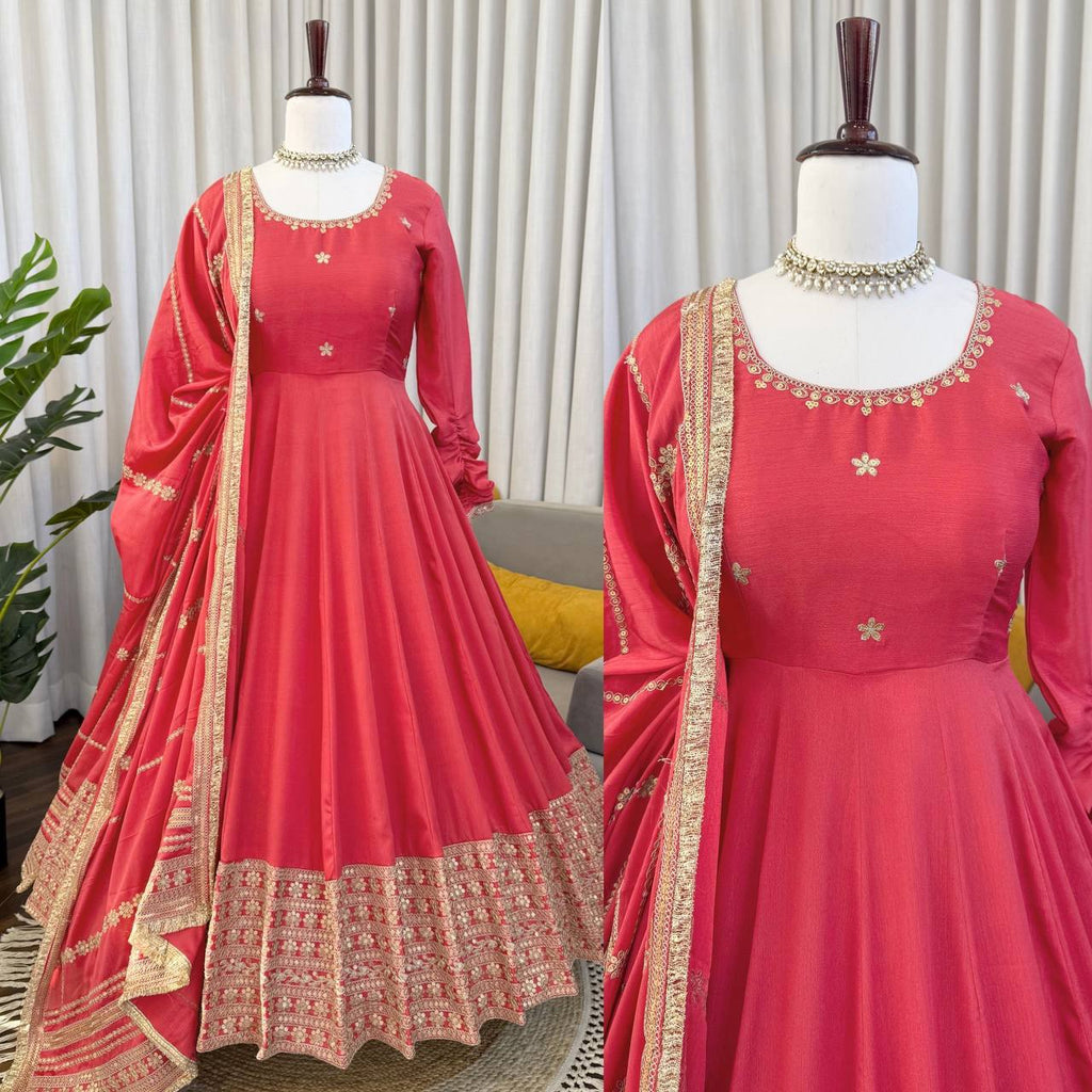 Inaya Chinon Silk Anarkali Suit with Coding Sequin Work & Fancy Lace Dupatta