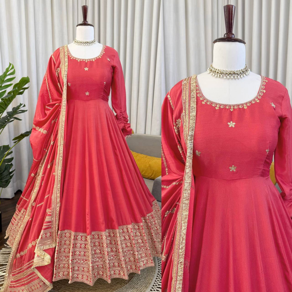Inaya Chinon Silk Anarkali Suit with Coding Sequin Work & Fancy Lace Dupatta