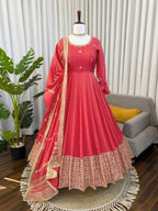 Inaya Chinon Silk Anarkali Suit with Coding Sequin Work & Fancy Lace Dupatta