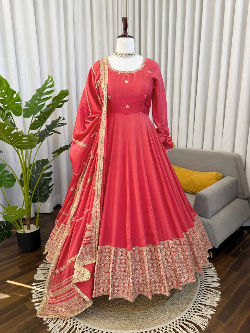Inaya Chinon Silk Anarkali Suit with Coding Sequin Work & Fancy Lace Dupatta