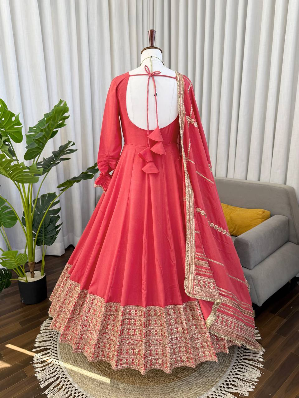 Inaya Chinon Silk Anarkali Suit with Coding Sequin Work & Fancy Lace Dupatta