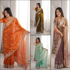 Zarmina Royale Designer Fendy Crush Zari Embroidered Saree with Hotfix Work