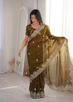 Zarmina Royale Designer Fendy Crush Zari Embroidered Saree with Hotfix Work