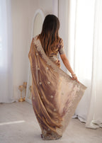 Zarmina Royale Designer Fendy Crush Zari Embroidered Saree with Hotfix Work