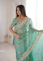 Zarmina Royale Designer Fendy Crush Zari Embroidered Saree with Hotfix Work