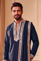 Men’s Premium Pure Lachaka Mirror Work Kurta Set with Matching Bottom