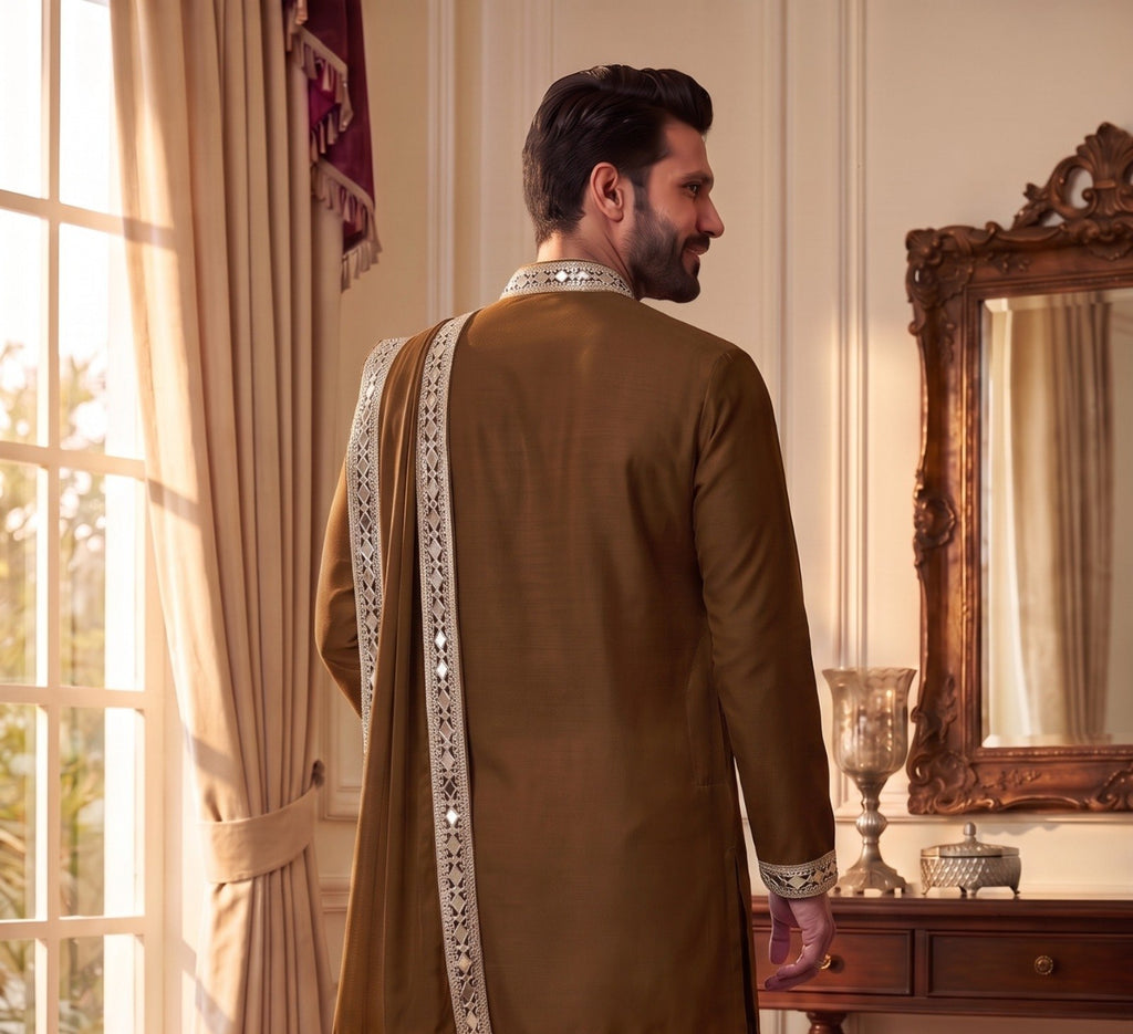 Men’s Premium Pure Lachaka Mirror Work Kurta Set with Matching Bottom