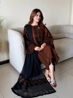 Yashvi Dual Tone Star Georgette Diamond Embroidered Kurti Palazzo with Dupatta Set