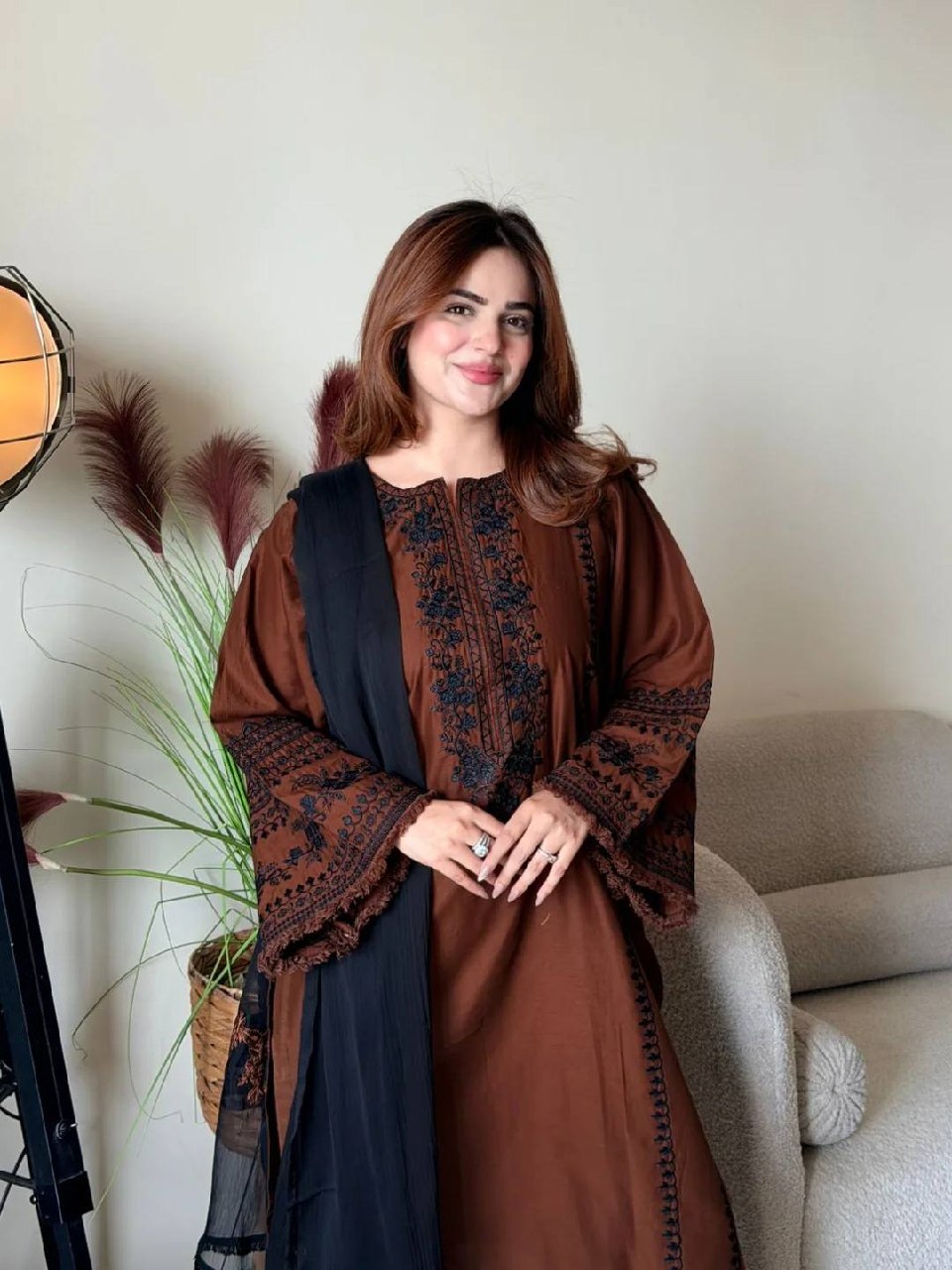 Yashvi Dual Tone Star Georgette Diamond Embroidered Kurti Palazzo with Dupatta Set