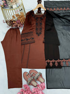Yashvi Dual Tone Star Georgette Diamond Embroidered Kurti Palazzo with Dupatta Set