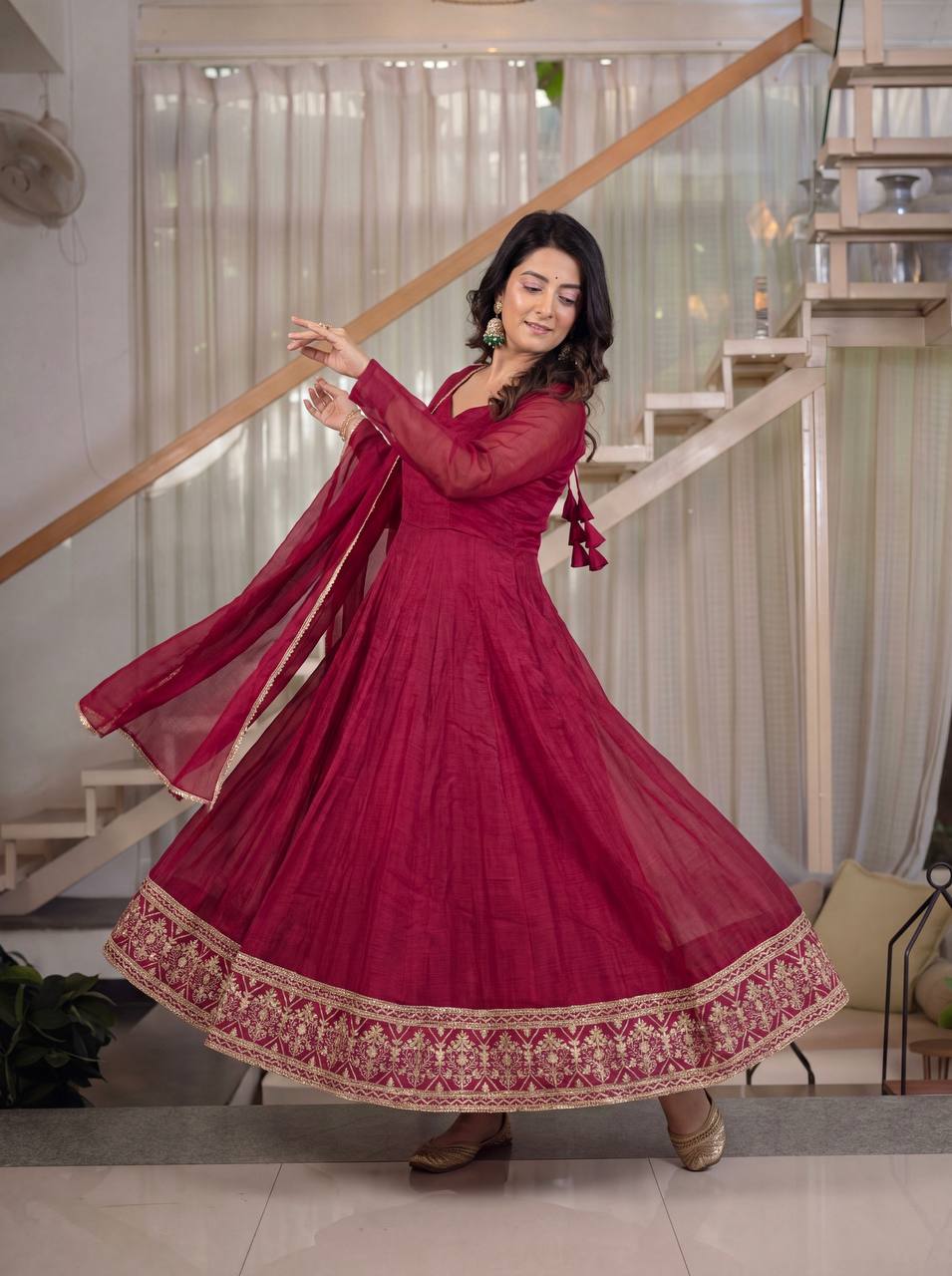Aadvika Heavy Crunchy Silk Sequins Embroidered Anarkali with Pant & Dupatta Set