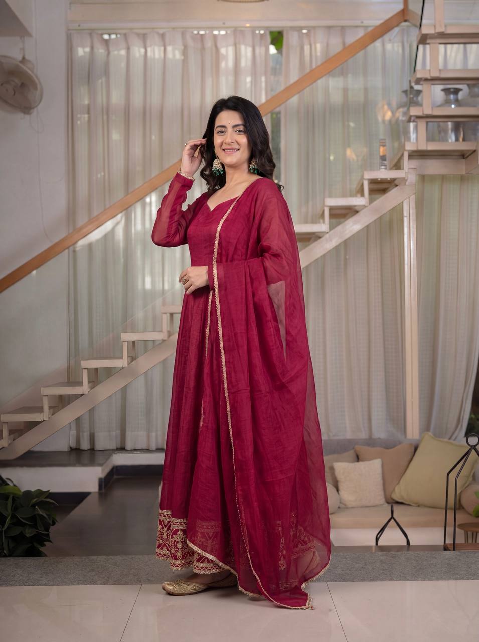 Aadvika Heavy Crunchy Silk Sequins Embroidered Anarkali with Pant & Dupatta Set
