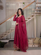 Aadvika Heavy Crunchy Silk Sequins Embroidered Anarkali with Pant & Dupatta Set