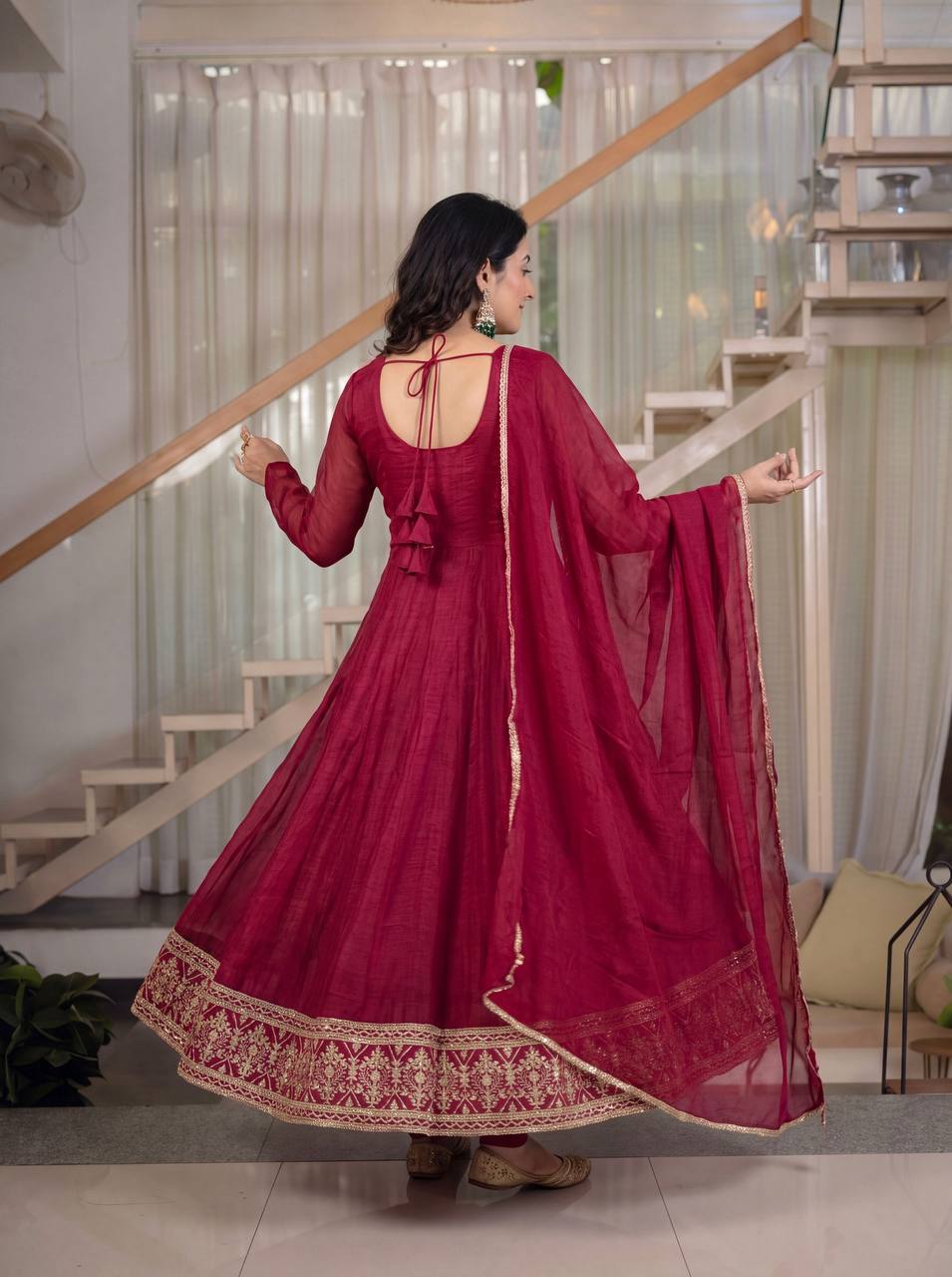 Aadvika Heavy Crunchy Silk Sequins Embroidered Anarkali with Pant & Dupatta Set