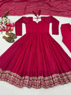 Aadvika Heavy Crunchy Silk Sequins Embroidered Anarkali with Pant & Dupatta Set