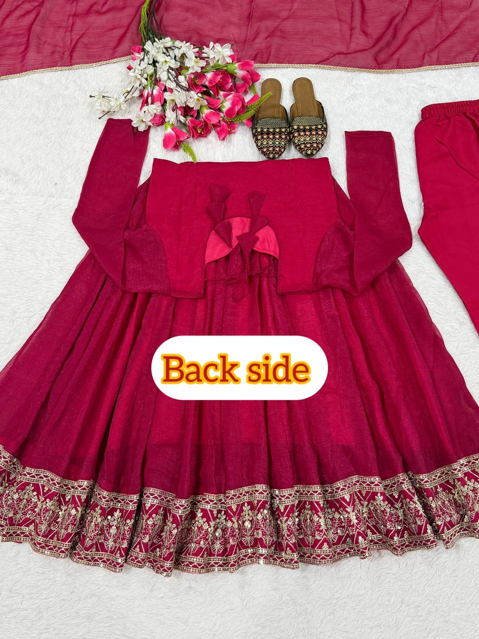 Aadvika Heavy Crunchy Silk Sequins Embroidered Anarkali with Pant & Dupatta Set