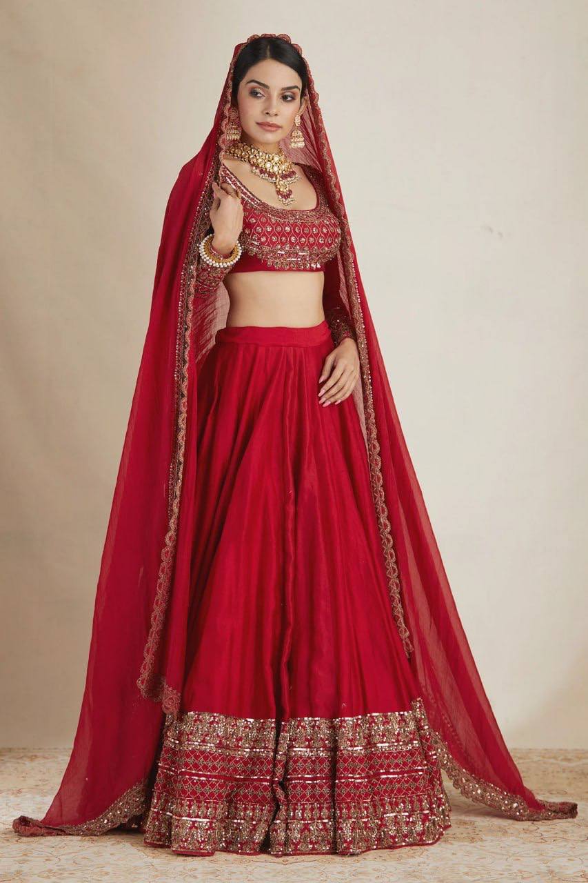 Zarisha Faux Georgette Real Mirror Embroidered Lehenga Choli with Dupatta Set