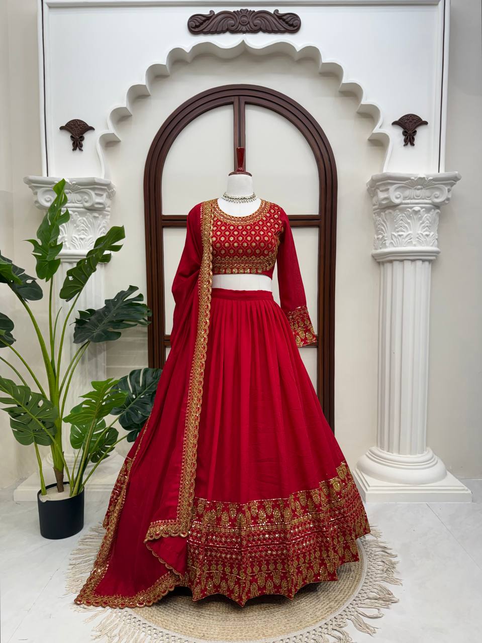 Zarisha Faux Georgette Real Mirror Embroidered Lehenga Choli with Dupatta Set