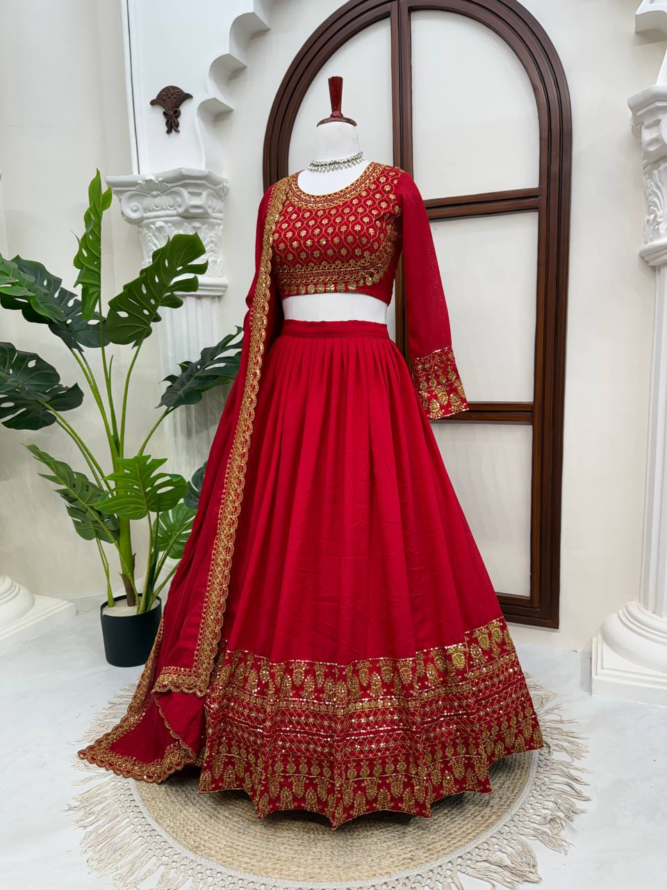 Zarisha Faux Georgette Real Mirror Embroidered Lehenga Choli with Dupatta Set