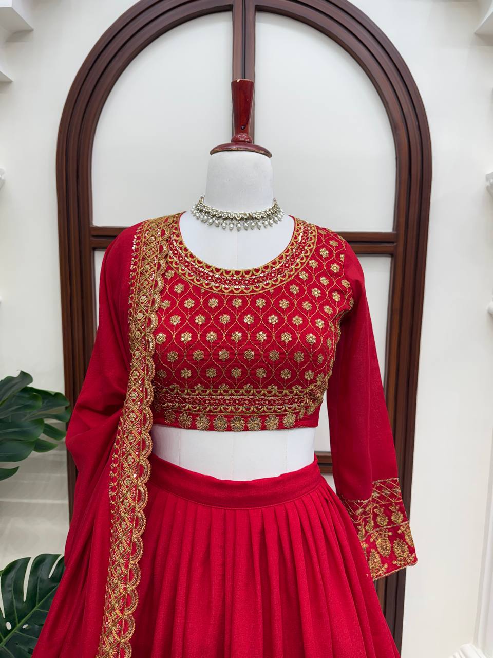 Zarisha Faux Georgette Real Mirror Embroidered Lehenga Choli with Dupatta Set