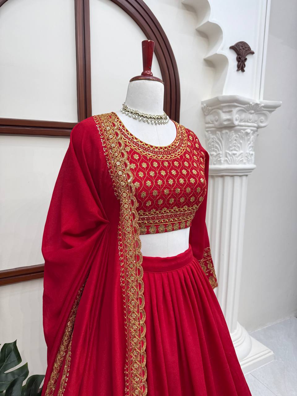 Zarisha Faux Georgette Real Mirror Embroidered Lehenga Choli with Dupatta Set