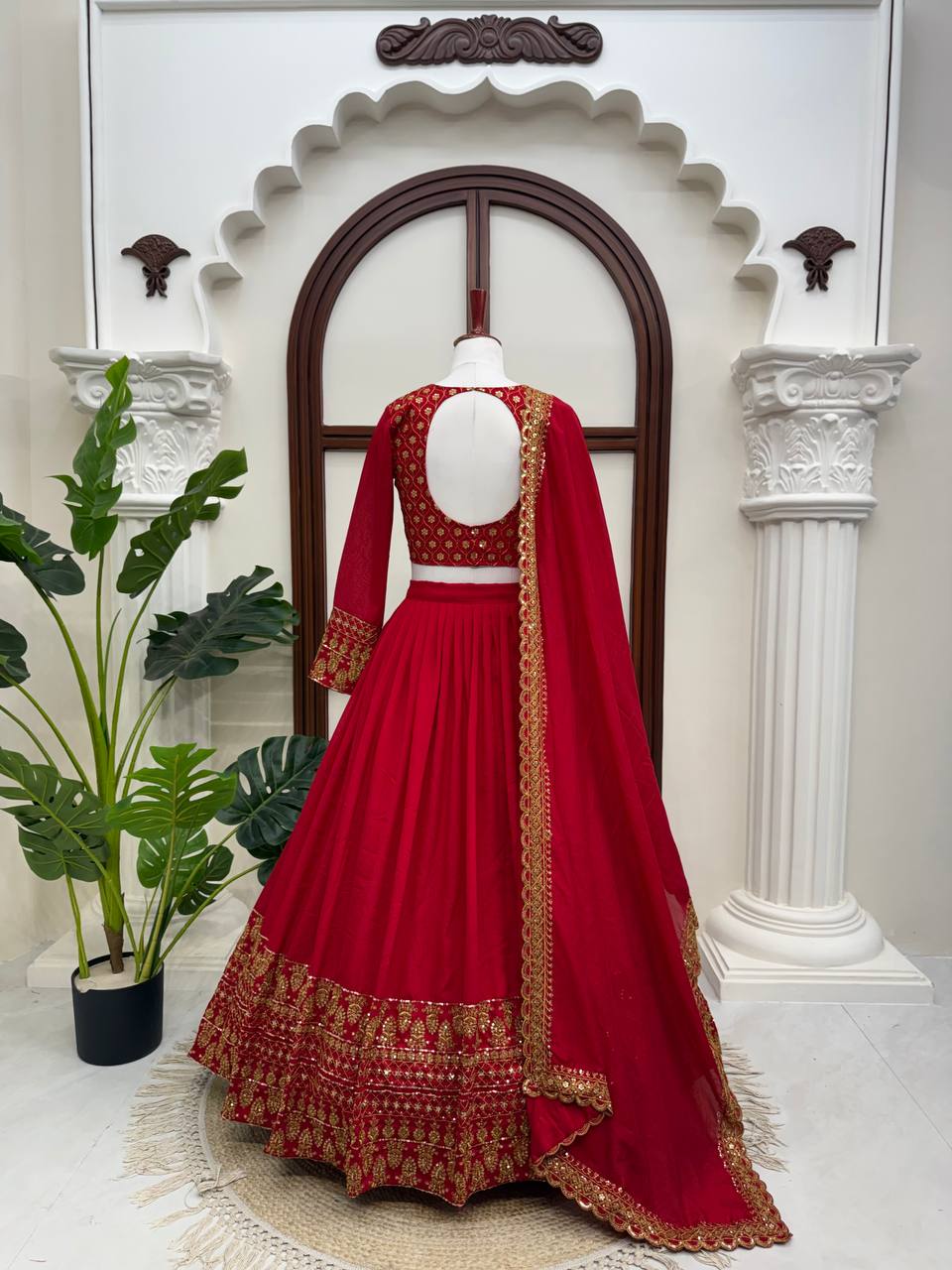Zarisha Faux Georgette Real Mirror Embroidered Lehenga Choli with Dupatta Set