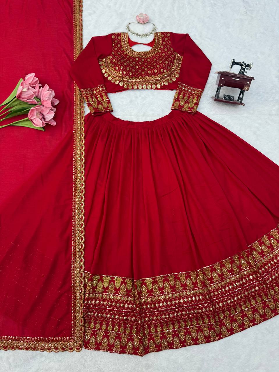 Zarisha Faux Georgette Real Mirror Embroidered Lehenga Choli with Dupatta Set