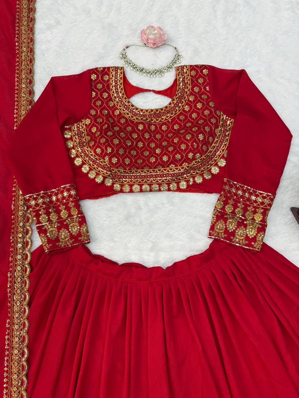 Zarisha Faux Georgette Real Mirror Embroidered Lehenga Choli with Dupatta Set