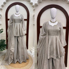 Yutika Tabby Silk Foil Work Kurti Palazzo with Dupatta Set