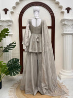 Yutika Tabby Silk Foil Work Kurti Palazzo with Dupatta Set