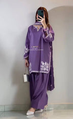Designer Roman Cotton Farshi Salwar Suit with Embroidered Organza Dupatta