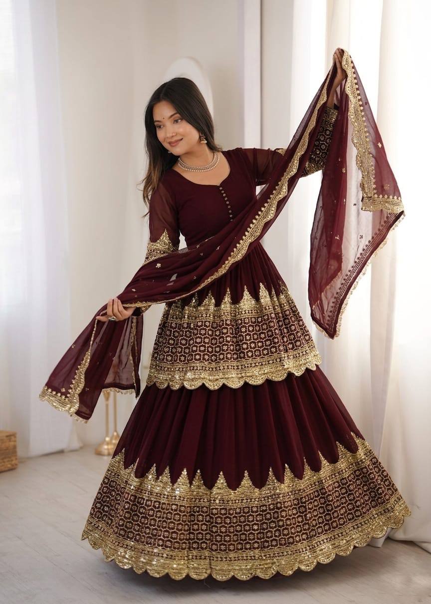 Vaishnavi Faux Georgette Sequins Embroidered Lehenga with Top & Dupatta Set