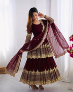 Vaishnavi Faux Georgette Sequins Embroidered Lehenga with Top & Dupatta Set