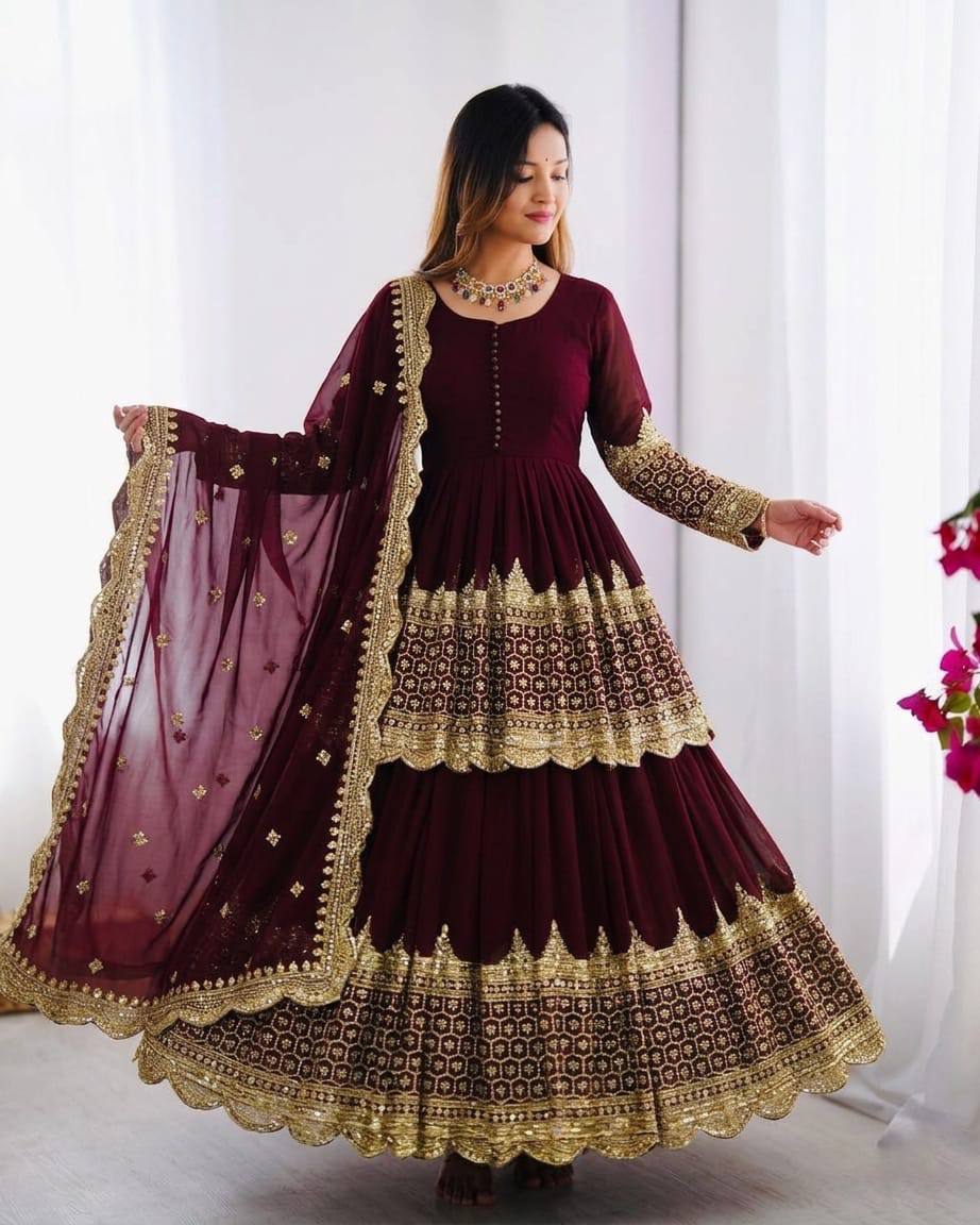 Vaishnavi Faux Georgette Sequins Embroidered Lehenga with Top & Dupatta Set