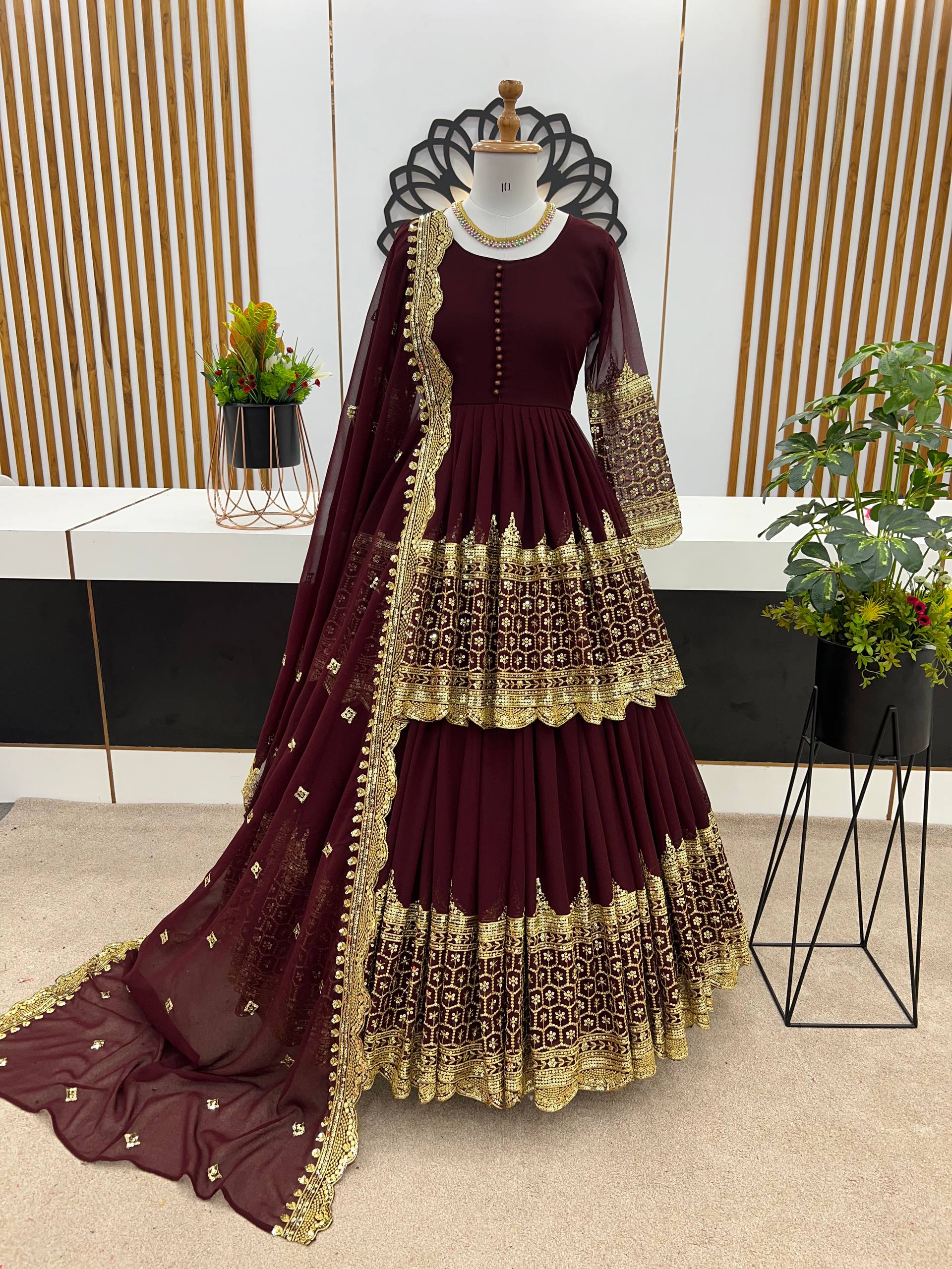 Vaishnavi Faux Georgette Sequins Embroidered Lehenga with Top & Dupatta Set