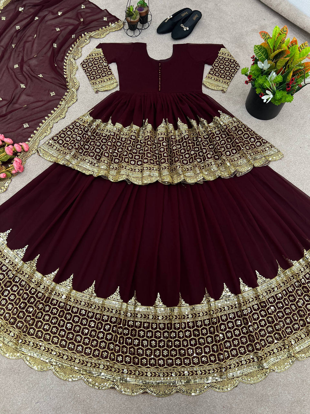Vaishnavi Faux Georgette Sequins Embroidered Lehenga with Top & Dupatta Set