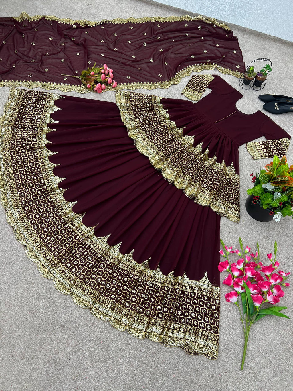 Vaishnavi Faux Georgette Sequins Embroidered Lehenga with Top & Dupatta Set