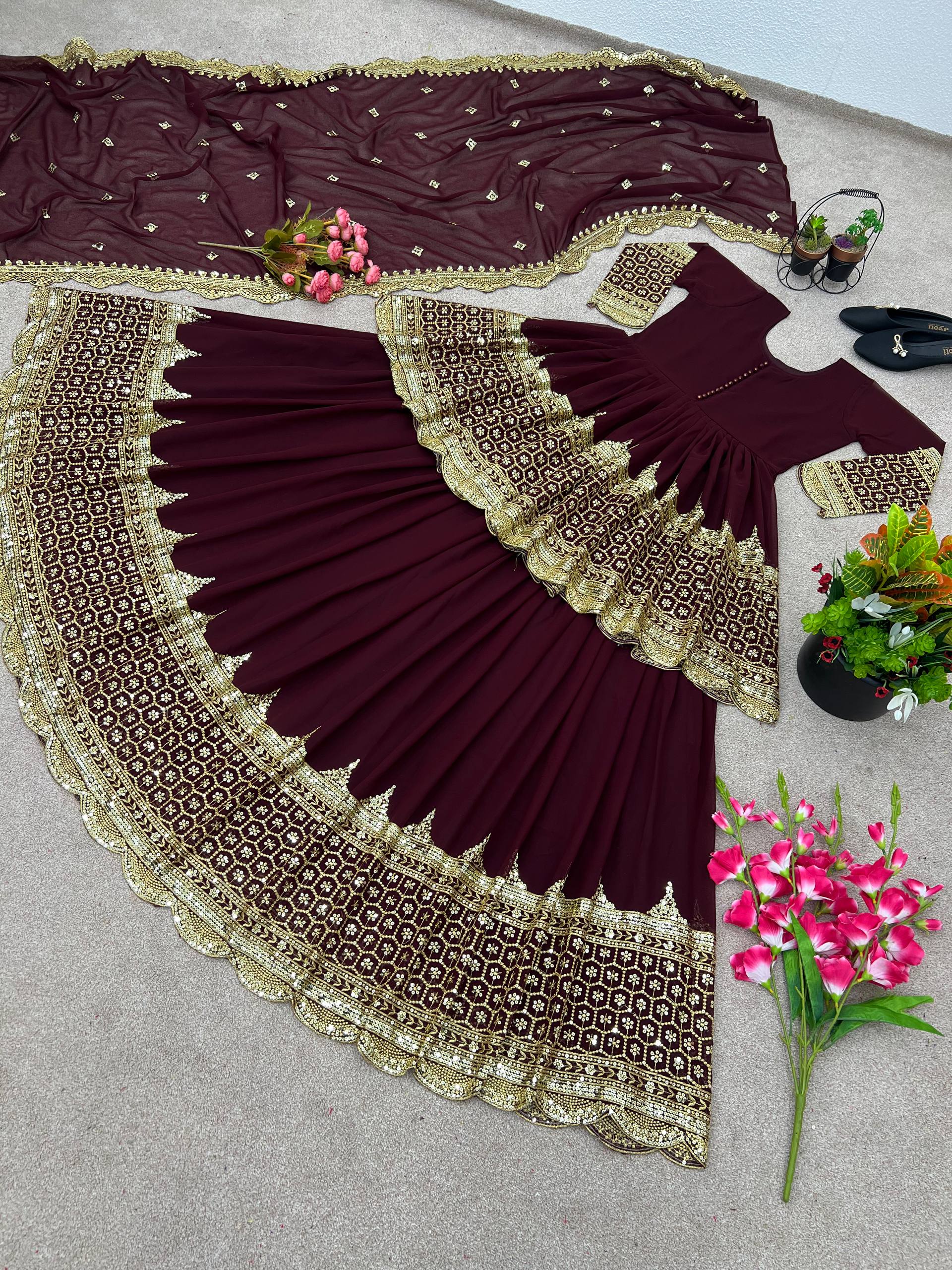 Vaishnavi Faux Georgette Sequins Embroidered Lehenga with Top & Dupatta Set