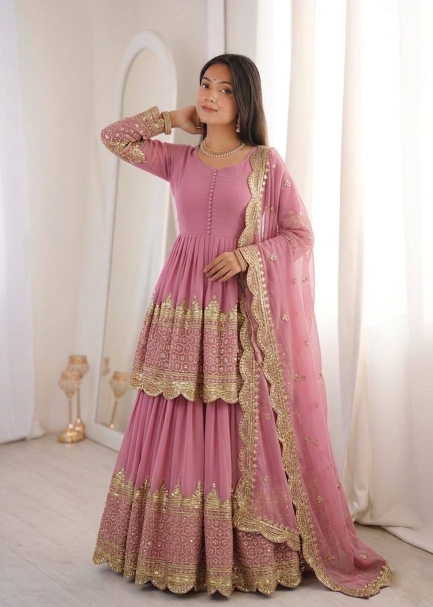 Vaishnavi Faux Georgette Sequins Embroidered Lehenga with Top & Dupatta Set