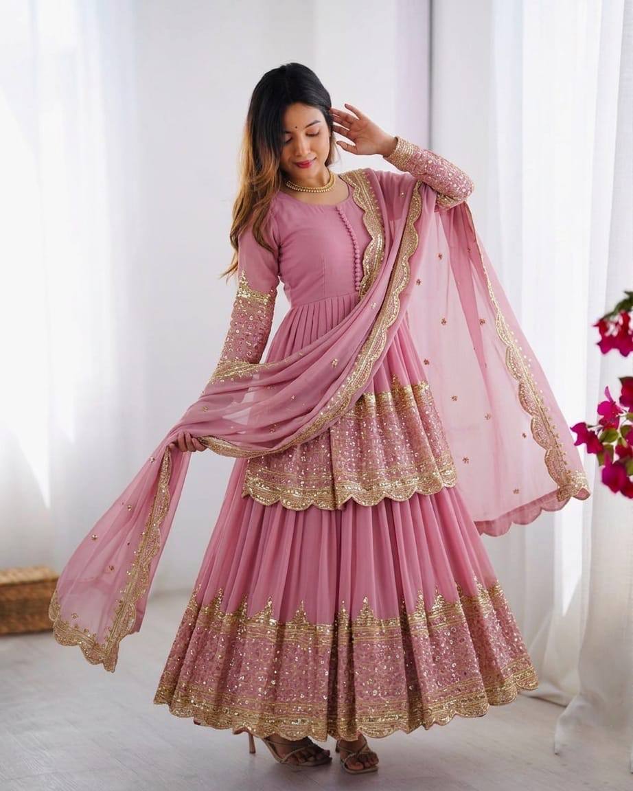 Vaishnavi Faux Georgette Sequins Embroidered Lehenga with Top & Dupatta Set