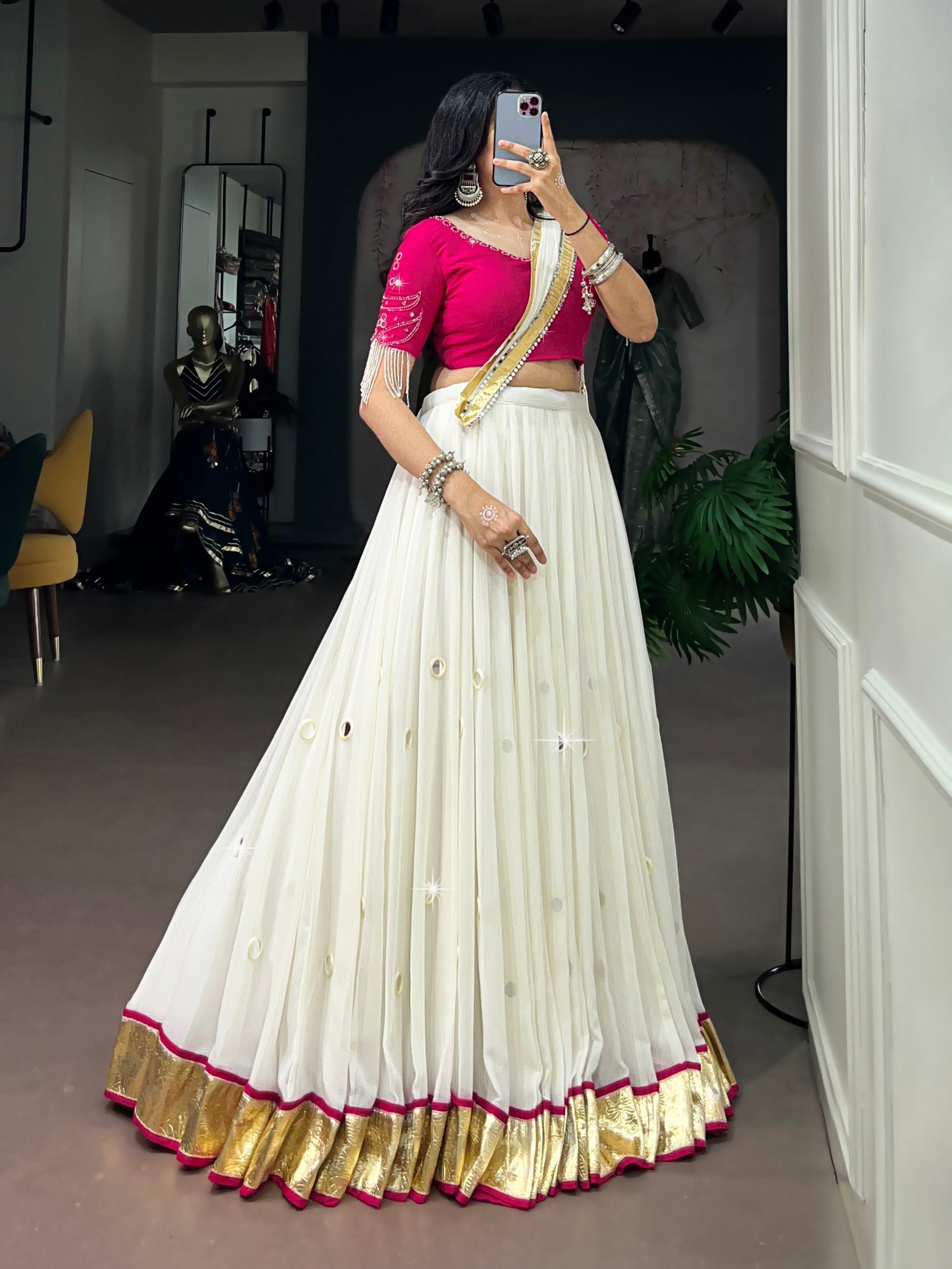 Chandrima Mirror Work Navratri Lehenga Choli with Dupatta Set