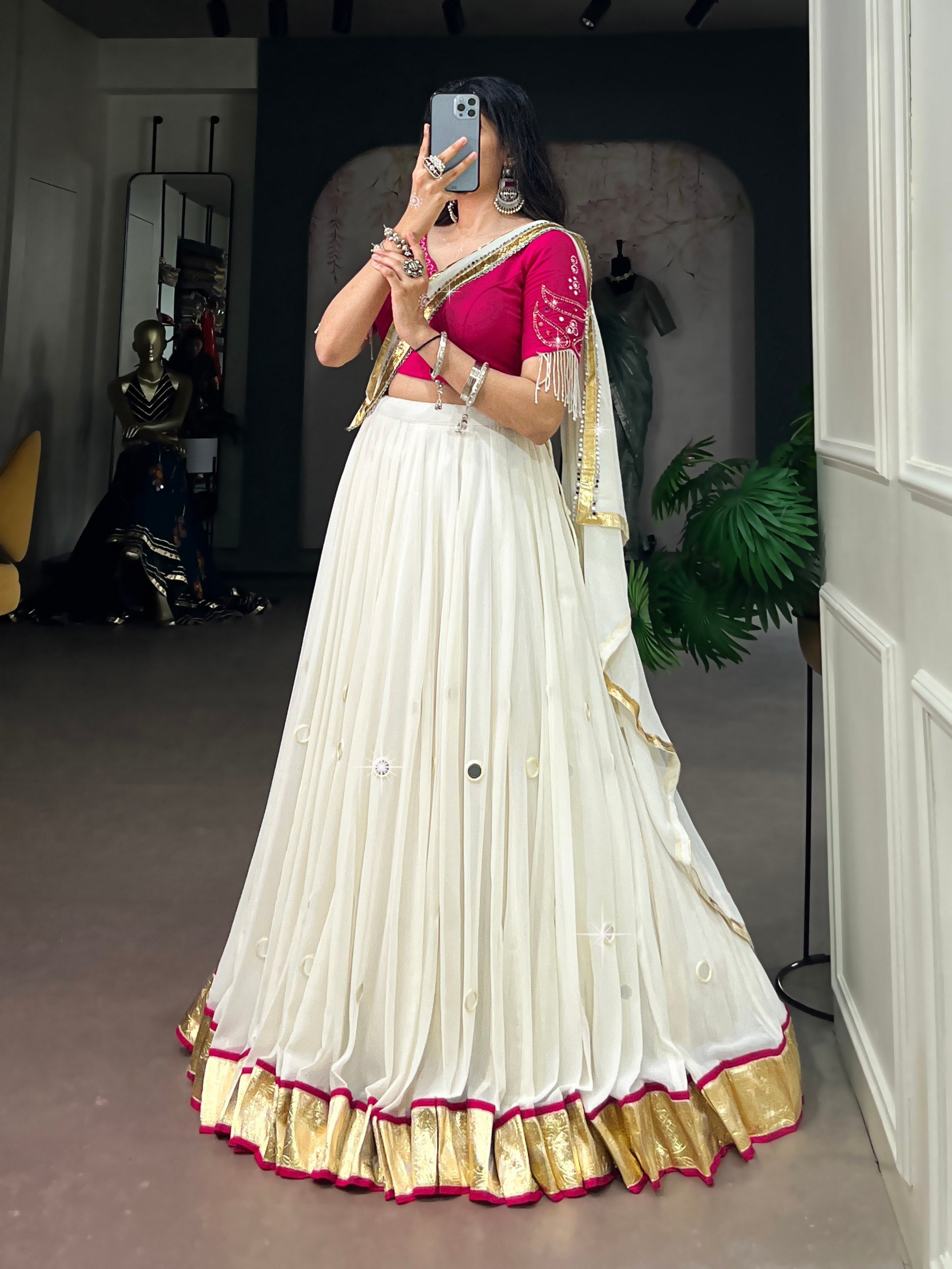 Chandrima Mirror Work Navratri Lehenga Choli with Dupatta Set