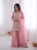 Pure Fendy Silk Palazzo Set with Heavy Embroidery Sequence Work