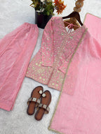 Pure Fendy Silk Palazzo Set with Heavy Embroidery Sequence Work
