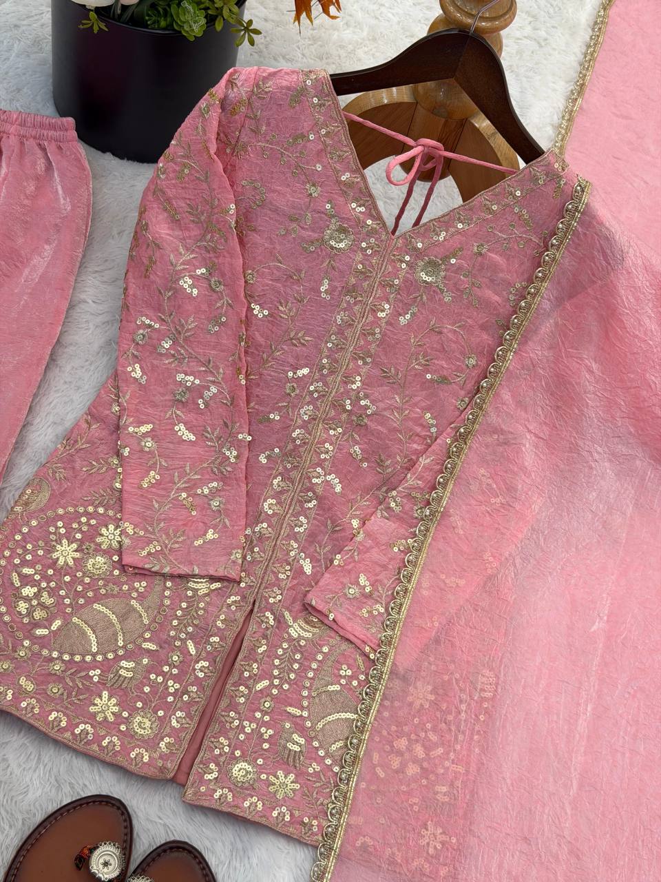 Pure Fendy Silk Palazzo Set with Heavy Embroidery Sequence Work