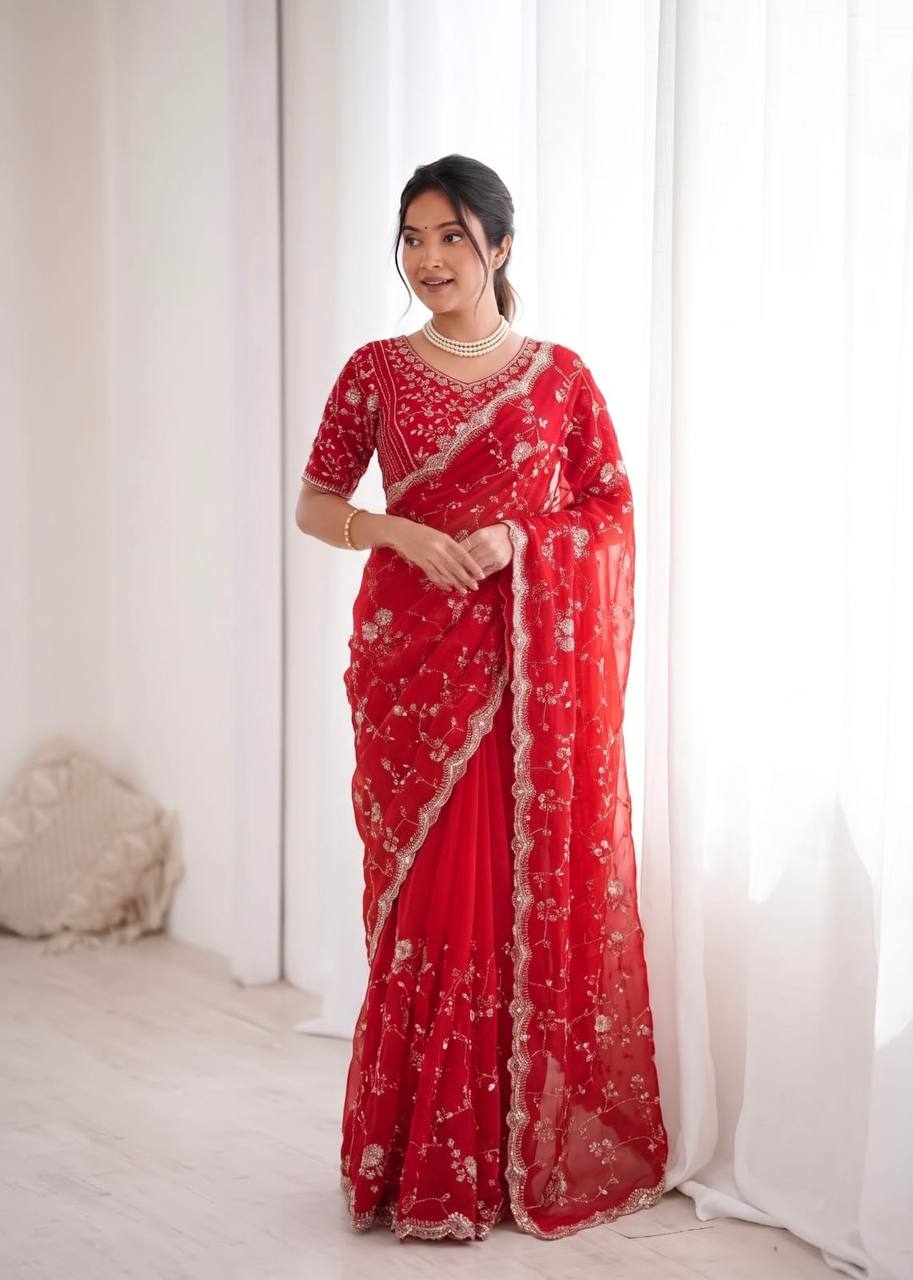 Aarzoo Fendy Silk Saree with Heavy Beadwork and Sequin Embellishments